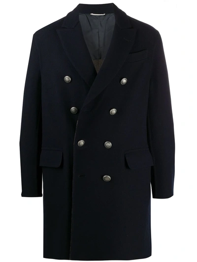Brunello Cucinelli Double Breasted Coat In Blue