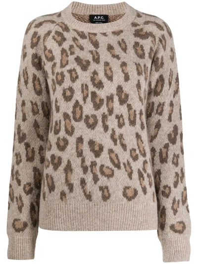 A.p.c. Leopard Print Knitted Jumper In Brown