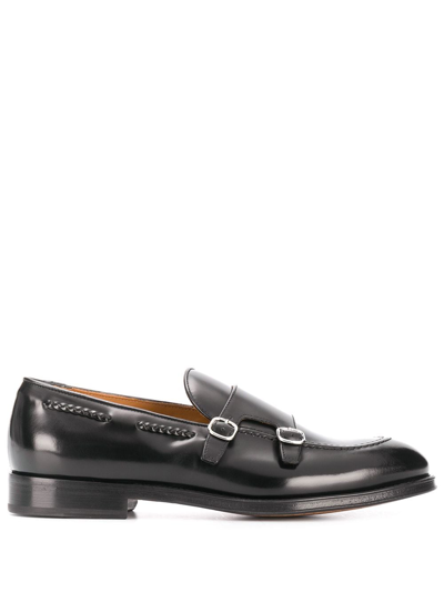 Doucal's Black Calf Leather Double-buckle Monk Shoes In Nero
