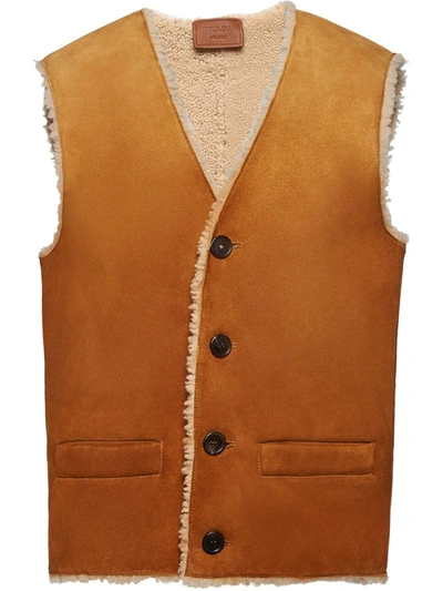 Prada Shearling-lined Waistcoat In Brown