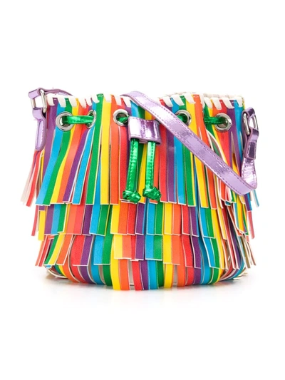 Stella Mccartney Teen Rainbow Fringe Bucket Bag In Blue