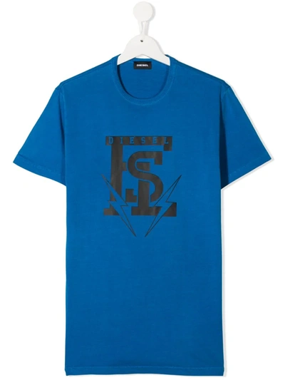 Diesel Teen Logo Print T-shirt In Blue