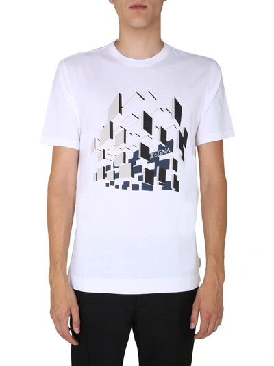 Z Zegna T-shirt With Logo Print In White,beige,blue