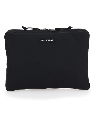 Balenciaga Nylon Laptop Shoulder Bag In Black