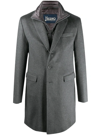 Herno Single-breasted Layered Coat In Grey