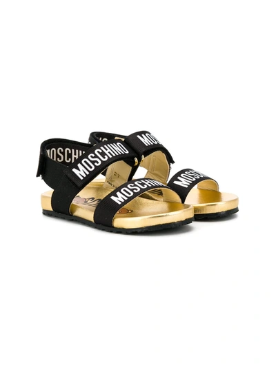 Moschino Kids' Logo Slingback Sandals In Black