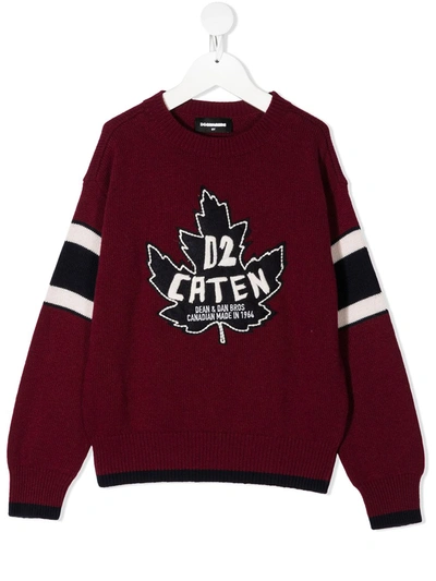 Dsquared2 Kids' Burgundy Sweater With Inlays In Red