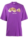 PALM ANGELS PALM ANGELS BEAR OVER TEE PURPLE BROWN,15695070