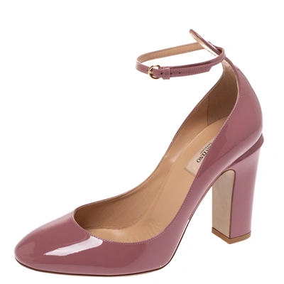 Pre-owned Valentino Garavani Pale Pink Patent Leather Tango Ankle Strap Pumps Size 36.5