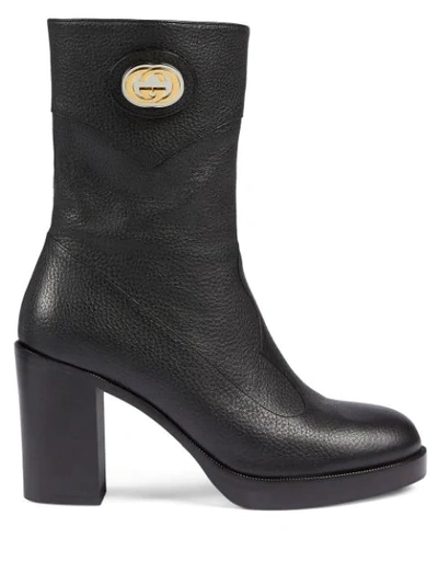 Gucci Women's Ankle Boot With Interlocking G In Black Leather