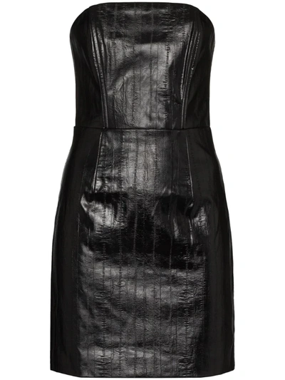 Rotate Birger Christensen Herla Strapless Faux Leather Mini Dress In Black