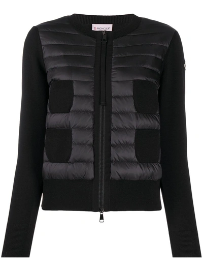 Moncler Padded-panel Knitted Cardigan In Black
