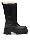 Prada Monolith Shearling-trimmed Leather Boots In Black