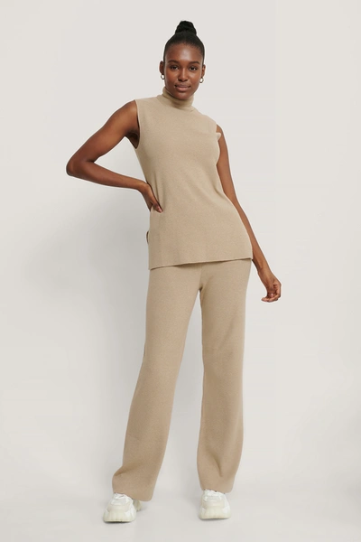 Na-kd Wide Knitted Trousers Beige