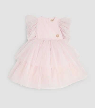Elie Saab Kids' Glittered Tulle Long Dress W/ Ruffles In Pink