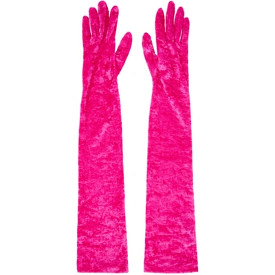 Marine Serre Pink Reflective Long Velvet Gloves In 7 Fuchsia