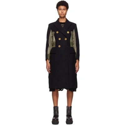 Sacai Double-breasted Wool Coat In 201 Navy