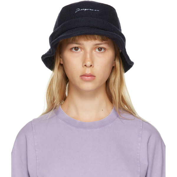 Jacquemus Navy Wool Le Bob Bucket Hat In Dark Navy | ModeSens