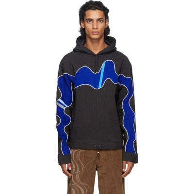 Ahluwalia Pinstriped Upcycled Cotton-blend Hooded Sweatshirt In Black