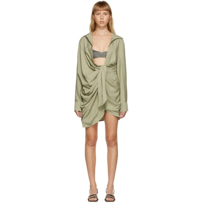 Jacquemus La Dressing Gown Bahia Knotted Shirt Dress In Green