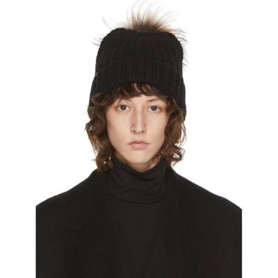 Mackage Black And Beige Doris Knit Beanie In Black/natur