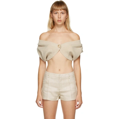 Jacquemus Valerie Off-the-shoulder Cropped Cardigan In Beige