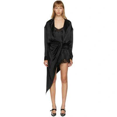 Alexander Wang Layered Draped Twist-front Lace-trimmed Silk-satin Playsuit In Black