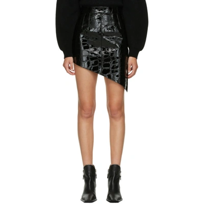 Alexander Wang Asymmetric Croc-effect Patent-leather Mini Skirt In Black