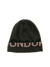 DONDUP BLACK AND DOVE GREY LOGO BEANIE IN ARMY GREEN