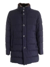Herno Resort Blue Down Jacket Featuring Fur In Blue