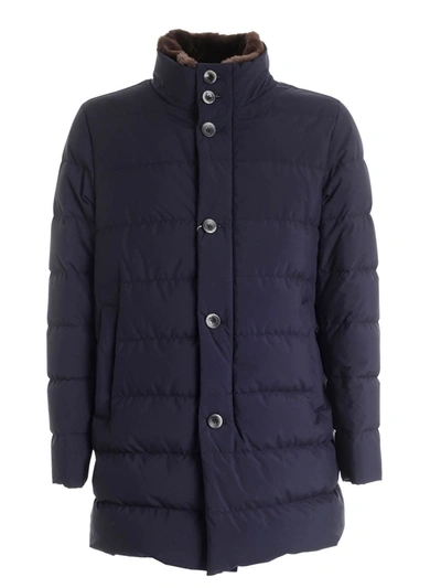 Herno Resort Blue Down Jacket Featuring Fur