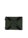 KENZO BRANDED BANDS CLUTCH BAG IN GREEN