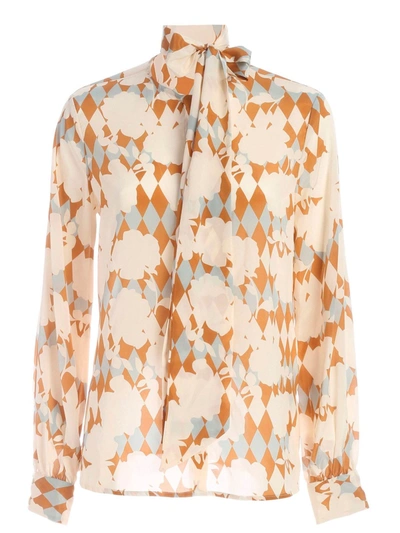 Ballantyne Printed Shirt In Vory Beige And Light Blue