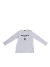 BALMAIN LONG SLEEVES T-SHIRT IN WHITE WITH BLACK LOGO