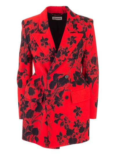 Balenciaga Hourglass Floral Double Breasted Blazer Jacket In Red