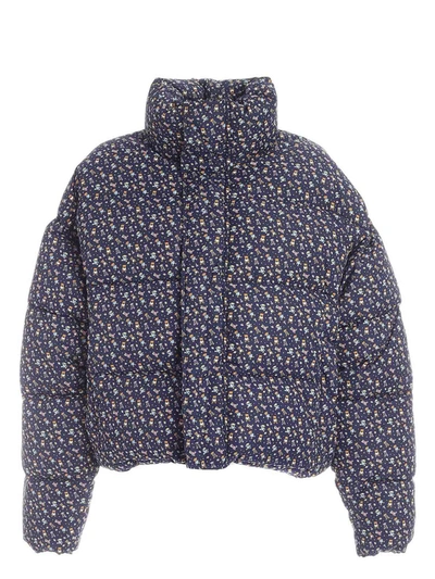 Balenciaga Cropped Puffer Jacket With Bear Print In Blue