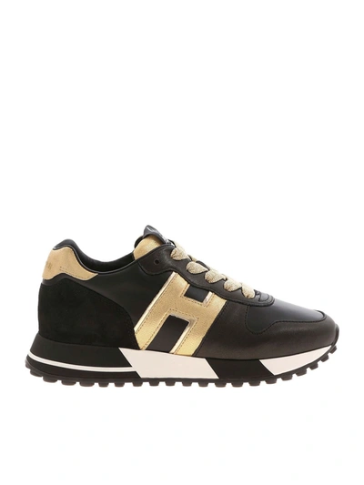 Hogan H383 Sneaker Made Of Black And Gold Leather