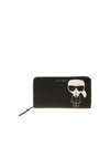 KARL LAGERFELD KIKONIK CONT ZIP WALLET IN BLACK