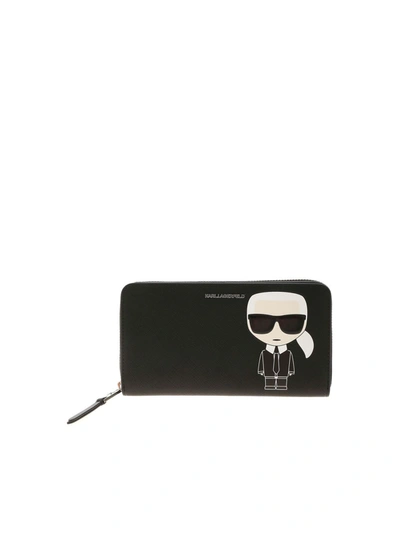 Karl Lagerfeld K/ikonik Cont Zip Wallet In Black