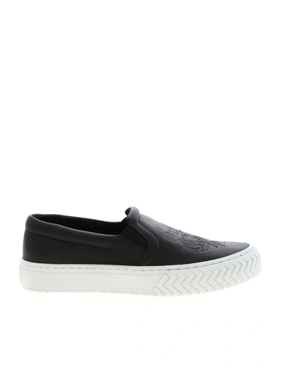 Kenzo Tiger Logo Embroidered Slip-on Trainers In Black