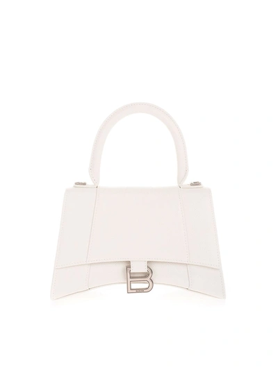 Balenciaga Hourglass Top Handle Leather Bag In White