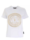 VERSACE JEANS COUTURE V-EMBLEM LAMINATED  PRINT T-SHIRT IN WHITE