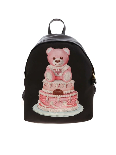 Moschino Cake Teddy Bear Logo Print Backpack In Black