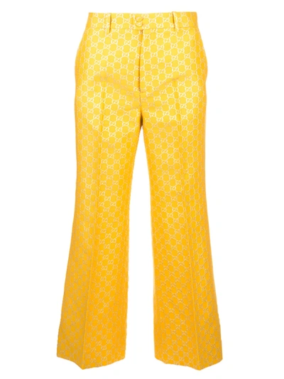 Gucci Gg Lamé Wide-leg Pants In Yellow