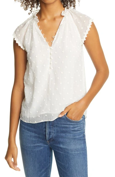 Rebecca Taylor Dot Embroidered Crinkle Chiffon Top In Snow
