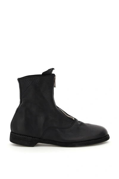 Guidi 25mm Front Zip Leather Biker Boots In Black
