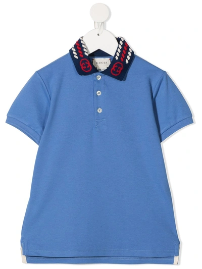 Gucci Kids' 短袖polo衫 In Blue