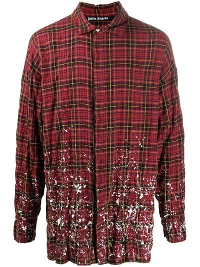 Palm Angels Paint-effect Plaid Shirt In Red