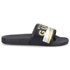 GUCCI BEACH SANDALS DIR00 NAPPA LEATHER LOGO BLACK GOLD