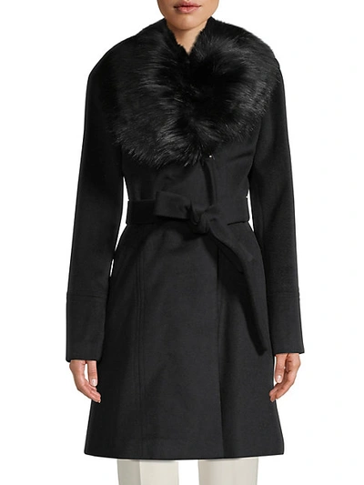 Karl Lagerfeld Women's Faux Fur-collar Wool-blend Coat In Black